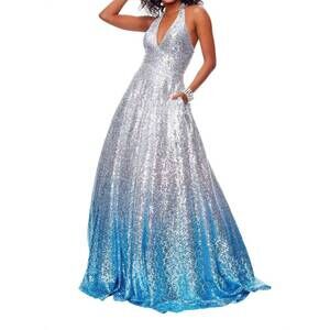 NEW CLARISSE halter neckline ball gown in silver ombre